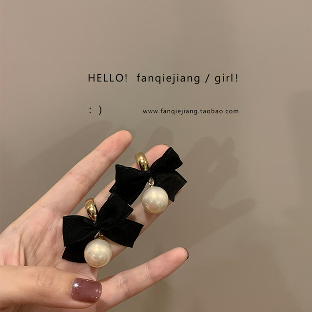 Kolczyki wiszące z czarnym Bowknotem i białymi perłami dla kobiet z Korei Południowej - Wianko - 12