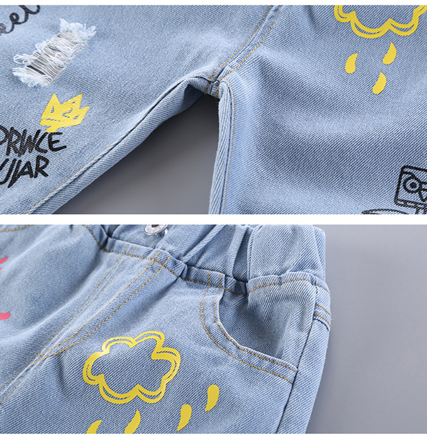 Długie jeansowe spodnie dziecięce z kwiatowym motywem kreskówki - wiosna/jesień - malarstwo graffiti - otwór JYF - Wianko - 8