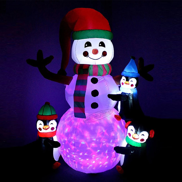 Nadmuchiwane bałwanki z pingwinem - oświetlane dekoracje świąteczne na zewnątrz - Wianko - 12