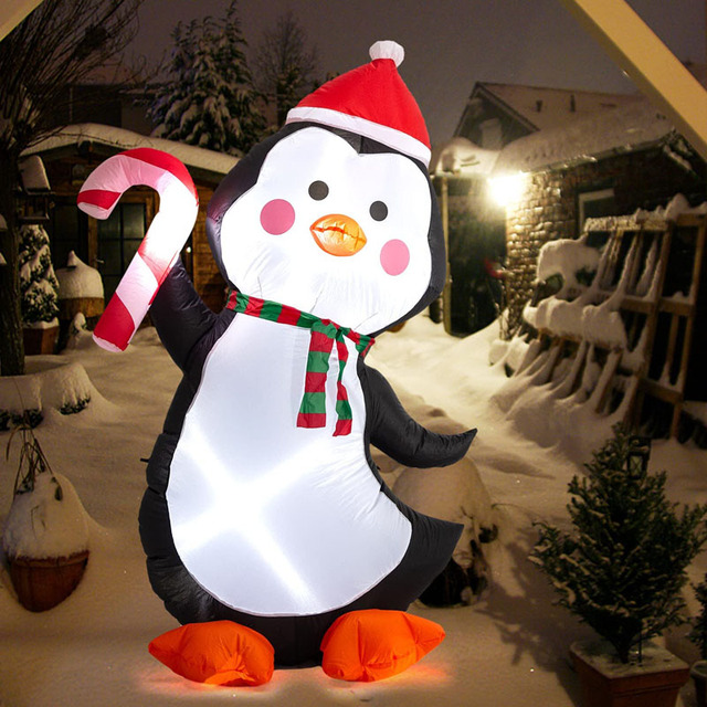 Nadmuchiwane bałwanki z pingwinem - oświetlane dekoracje świąteczne na zewnątrz - Wianko - 1