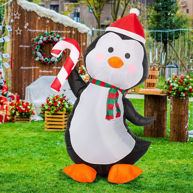 Nadmuchiwane bałwanki z pingwinem - oświetlane dekoracje świąteczne na zewnątrz - Wianko - 2