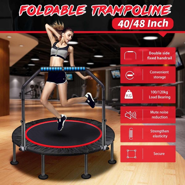 Składana trampolina o średnicy 40/48 cali do domowej siłowni - ćwiczenia fitness, okrągła, z podłokietnikiem - Wianko - 3
