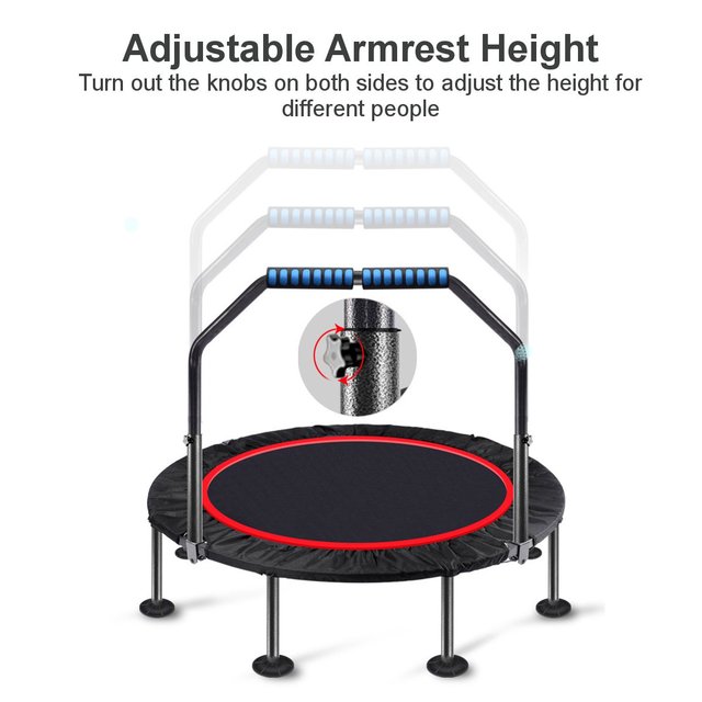 Składana trampolina o średnicy 40/48 cali do domowej siłowni - ćwiczenia fitness, okrągła, z podłokietnikiem - Wianko - 7