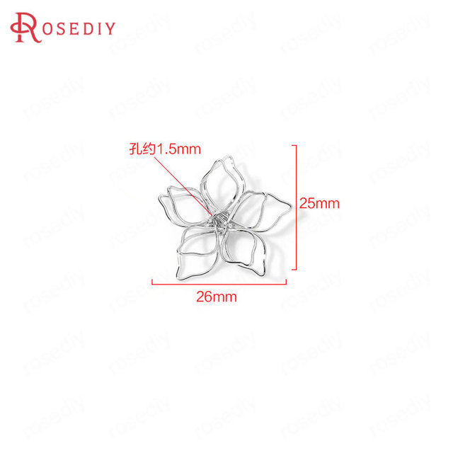 Wisiorek 6 sztuk 15mm 25mm 31mm 24K złoty kolor mosiądz 3D drut kwiat Charms wysokiej jakości diy ocena biżuteria - Wianko - 16