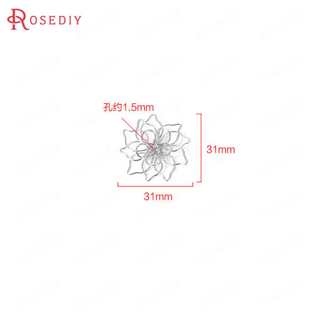 Wisiorek 6 sztuk 15mm 25mm 31mm 24K złoty kolor mosiądz 3D drut kwiat Charms wysokiej jakości diy ocena biżuteria - Wianko - 23