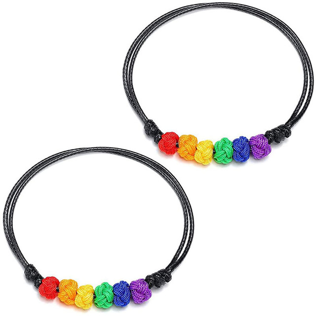 Pleciona bransoletka Rainbow LGBT Pride, regulowana, ręcznie wykonana, symbol miłości i przyjaźni dla gejów i lesbijek - Wianko - 1