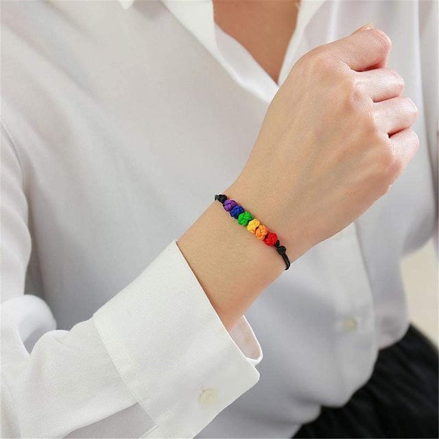 Pleciona bransoletka Rainbow LGBT Pride, regulowana, ręcznie wykonana, symbol miłości i przyjaźni dla gejów i lesbijek - Wianko - 2