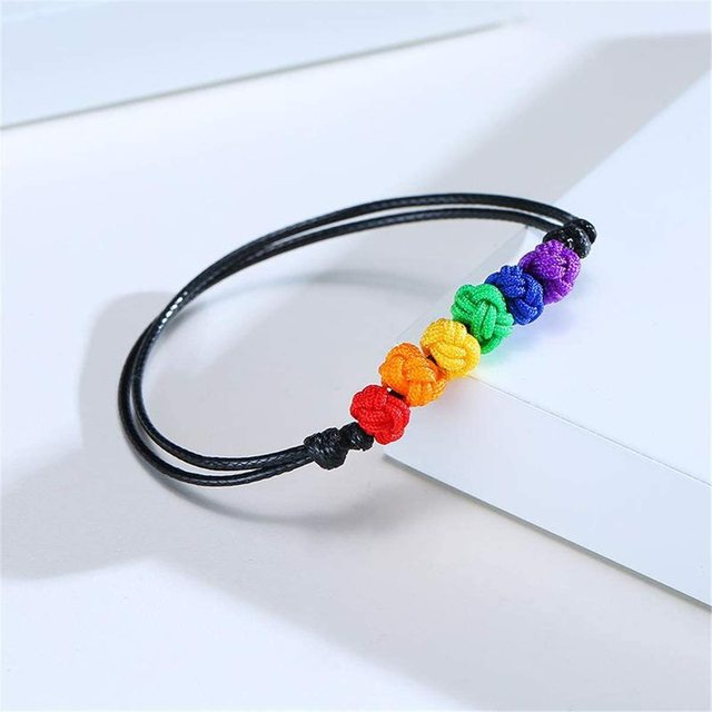 Pleciona bransoletka Rainbow LGBT Pride, regulowana, ręcznie wykonana, symbol miłości i przyjaźni dla gejów i lesbijek - Wianko - 5