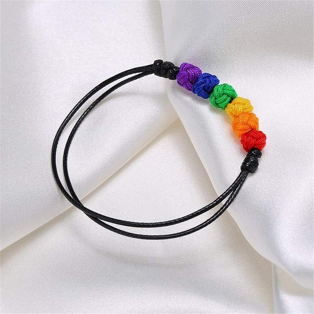 Pleciona bransoletka Rainbow LGBT Pride, regulowana, ręcznie wykonana, symbol miłości i przyjaźni dla gejów i lesbijek - Wianko - 4