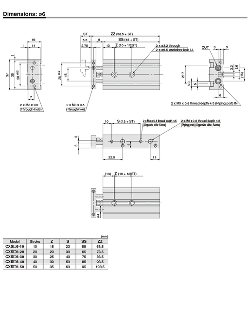 Pneumatyczny cylinderek dwustronny z podwójnym wałem, seria CXSM ze stali nierdzewnej, rozmiary 32x10, 32x20, 32x30, 32x40, 32x50, 32x60, 32x70, 32x80, 32x100 - Wianko - 3