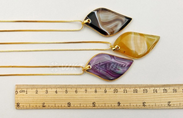 Naszyjnik z wisiorkiem z naturalnym plasterkiem Agatu, złoty łańcuch, rozmiar 18 cali - Wianko - 8