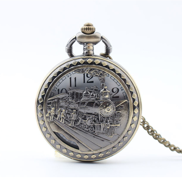 Zegarek kieszonkowy Vintage Heavy Metal z mechanizmem kwarcowym, naszyjnik w formie pociągu z pracownikiem - unikalny prezent - Wianko - 1