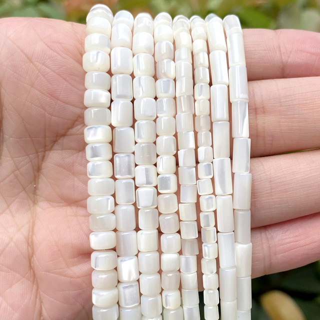 Masy perłowe koraliki cylindryczne kwadratowe w naturalnej bieli - koraliki dystansowe DIY do biżuterii, bransoletki i naszyjniki - Wianko - 7