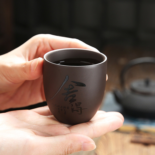 Zestaw 4 filiżanek z purpurowej gliny Yixing na herbatę i kawę, ręcznie wykonane, 120ml - Wianko - 5