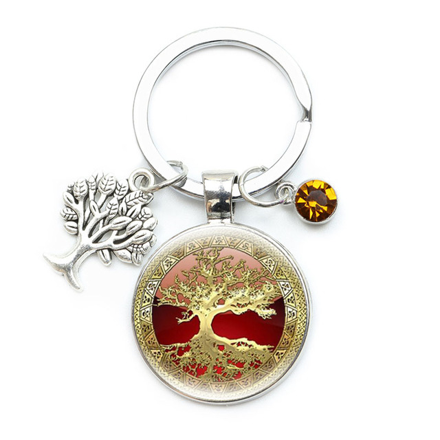 Brelok na klucze Drzewo Życia - Kryształowy Kamień Szkło Cabochon Gustav Klimt - Wianko - 5