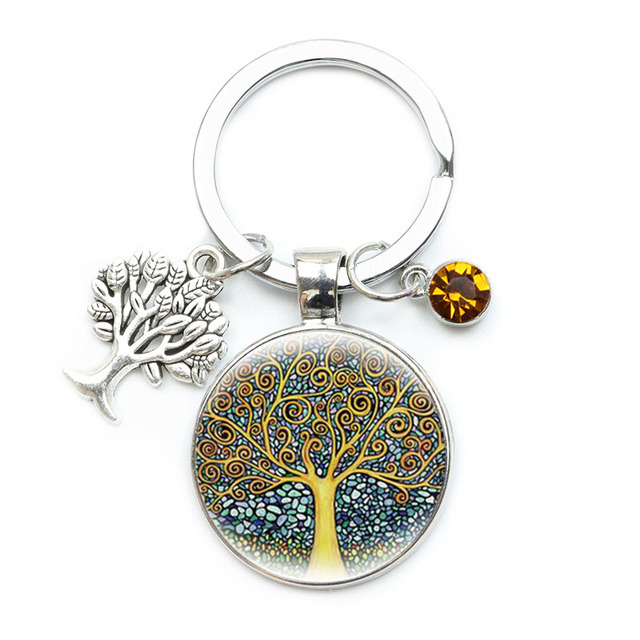 Brelok na klucze Drzewo Życia - Kryształowy Kamień Szkło Cabochon Gustav Klimt - Wianko - 9