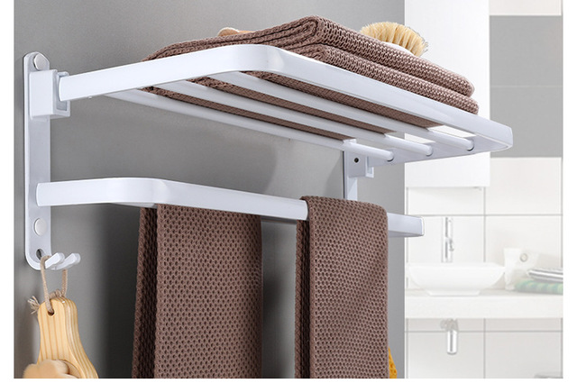 Stojak na ręczniki - Ręcznik łazienkowy składany, wieszak na ręczniki aluminiowy, biały, półki kąpielowe - Wianko - 4