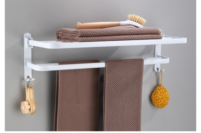 Stojak na ręczniki - Ręcznik łazienkowy składany, wieszak na ręczniki aluminiowy, biały, półki kąpielowe - Wianko - 5