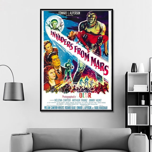 Najeźdźcy z Marsa (1953) - plakat amerykański SuperCinecolor Science Fiction Film z nadrukiem - Wianko - 2