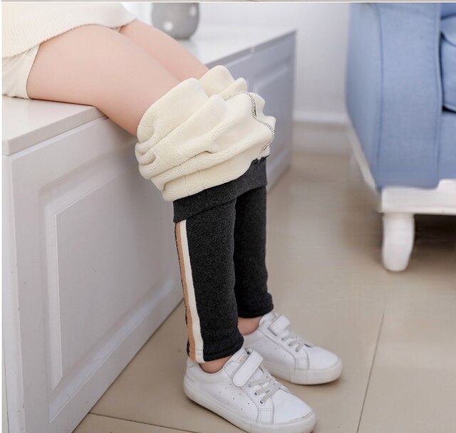 Ciepłe spodnie zimowe dla dziewczynek legginsy aksamitne spodnie dresowe paski grube rozciągliwe 3-10 lat - Wianko - 1