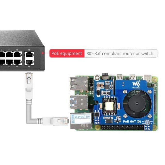 Raspberry Pi PoE HAT z obudową i Mini Power Over Ethernet - karta rozszerzenia dla Raspberry Pi 4 B 3B+ i Rackmount - Wianko - 2