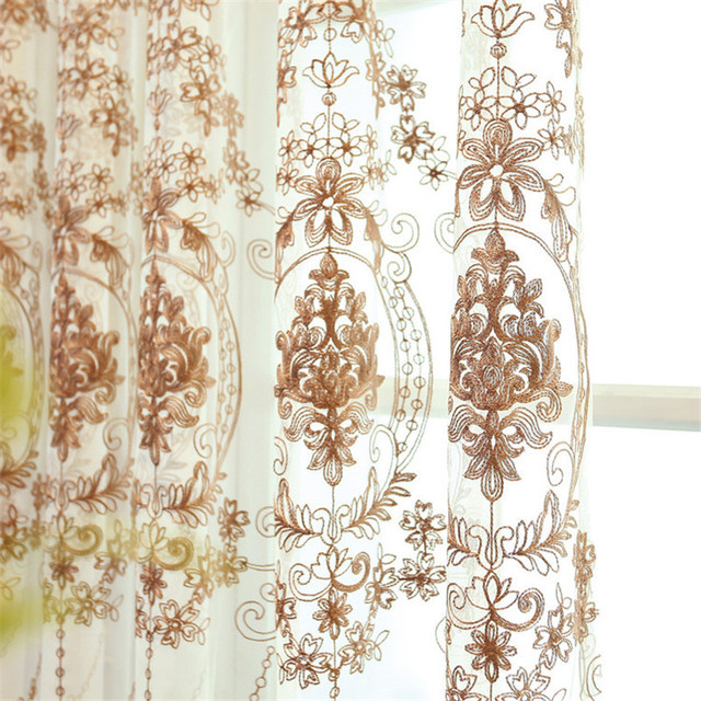 Luksusowe haftowane firanki z woalu dla Grils salon, złote koronki, ozdoba okna - zasłona tiulowa - Wianko - 16