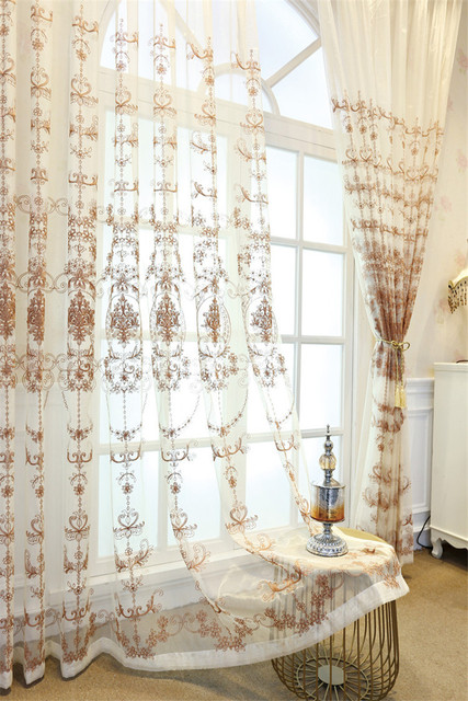 Luksusowe haftowane firanki z woalu dla Grils salon, złote koronki, ozdoba okna - zasłona tiulowa - Wianko - 14