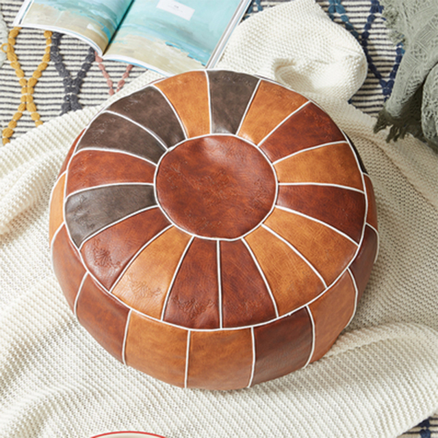 Marokański puf skórzany z haftem, sztuczna skóra, okrągły, 55cm - Wianko - 8