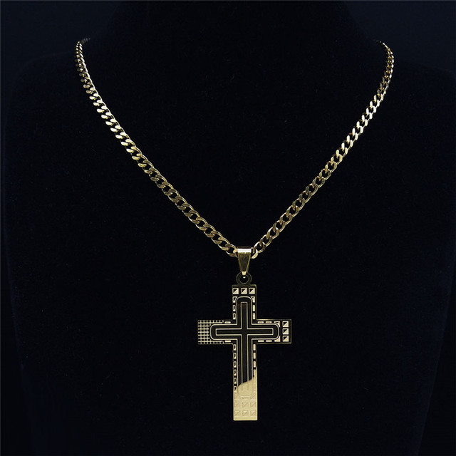 Naszyjnik krzyż ze stali nierdzewnej w złotym kolorze z łańcuchem - moda 2021 (N4278S05) - Wianko - 15