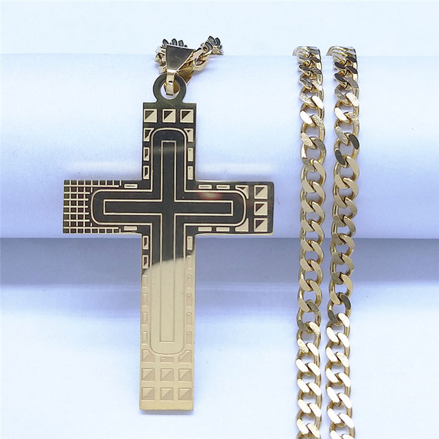 Naszyjnik krzyż ze stali nierdzewnej w złotym kolorze z łańcuchem - moda 2021 (N4278S05) - Wianko - 14