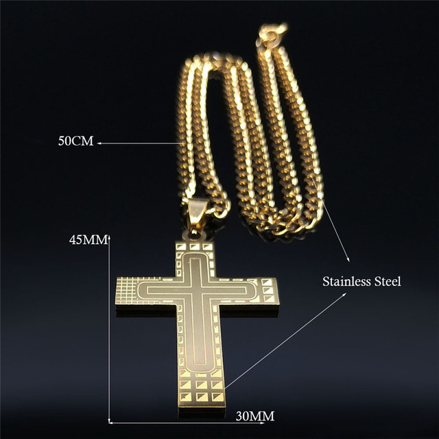 Naszyjnik krzyż ze stali nierdzewnej w złotym kolorze z łańcuchem - moda 2021 (N4278S05) - Wianko - 13