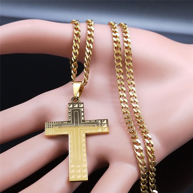 Naszyjnik krzyż ze stali nierdzewnej w złotym kolorze z łańcuchem - moda 2021 (N4278S05) - Wianko - 16