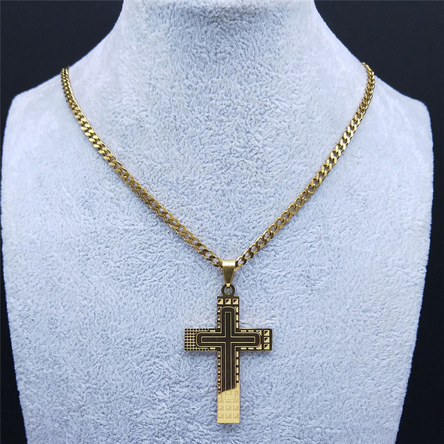 Naszyjnik krzyż ze stali nierdzewnej w złotym kolorze z łańcuchem - moda 2021 (N4278S05) - Wianko - 18