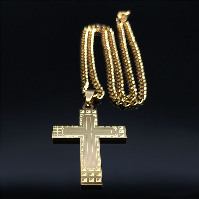 Naszyjnik krzyż ze stali nierdzewnej w złotym kolorze z łańcuchem - moda 2021 (N4278S05) - Wianko - 19
