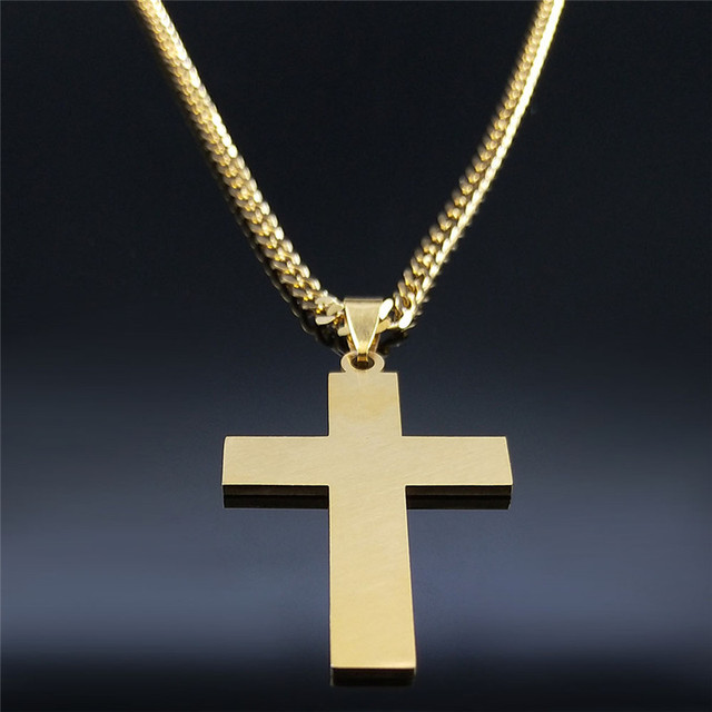 Naszyjnik krzyż ze stali nierdzewnej w złotym kolorze z łańcuchem - moda 2021 (N4278S05) - Wianko - 17