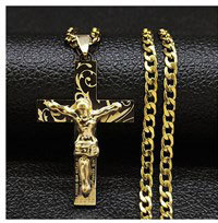 Naszyjnik krzyż ze stali nierdzewnej w złotym kolorze z łańcuchem - moda 2021 (N4278S05) - Wianko - 2
