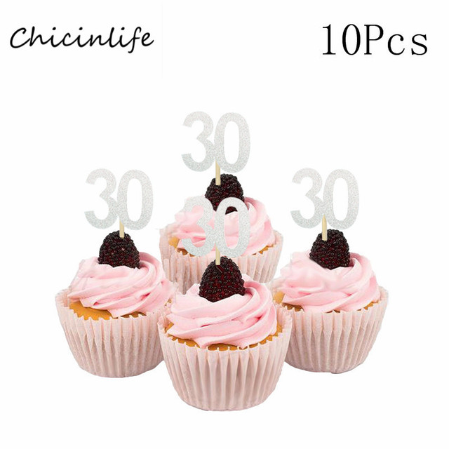 Dekoracja do tortu z numerem 30, 40, 50, 60 Chicinlife Cupcake Topper 10 sztuk - Rocznica Ślubu i Urodziny - Wianko - 7