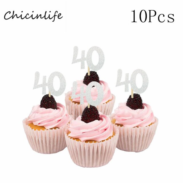 Dekoracja do tortu z numerem 30, 40, 50, 60 Chicinlife Cupcake Topper 10 sztuk - Rocznica Ślubu i Urodziny - Wianko - 4