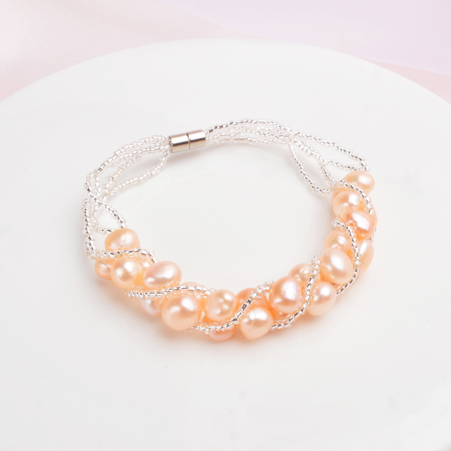 Bransoletka ASHIQI z naturalną słodkowodną perłą - pięknie wykonana ręcznie, modne przezroczyste paciorki szklane - prezenty ślubne - Wianko - 4