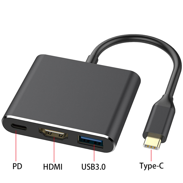 Adapter USB C na HDMI 4K + USB 3.0 + Port ładowania USB-C dla MacBook Pro/iPad Pro/S8+/S9+/projektor - Huby USB - Wianko - 2