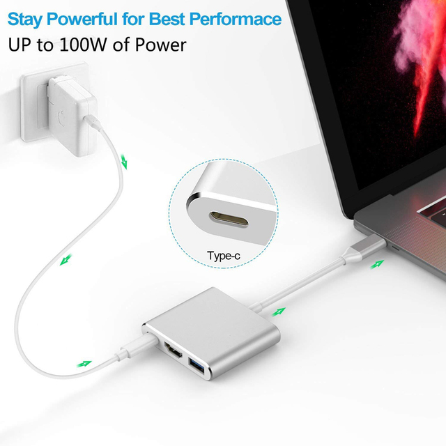 Adapter USB C na HDMI 4K + USB 3.0 + Port ładowania USB-C dla MacBook Pro/iPad Pro/S8+/S9+/projektor - Huby USB - Wianko - 4