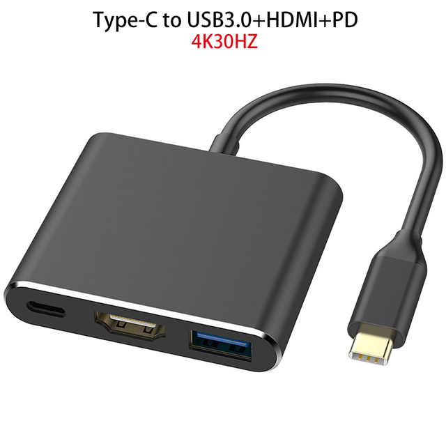 Adapter USB C na HDMI 4K + USB 3.0 + Port ładowania USB-C dla MacBook Pro/iPad Pro/S8+/S9+/projektor - Huby USB - Wianko - 1