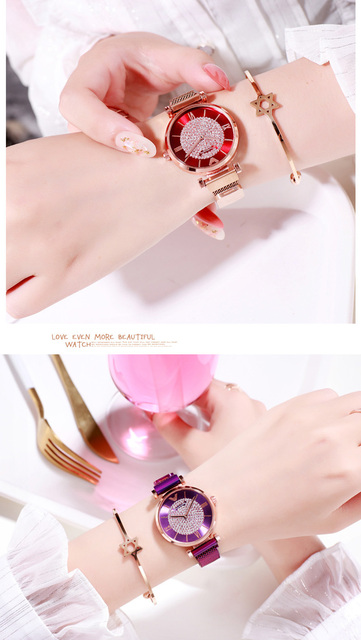 Zegarek damski Tephea Top marka luksusowy, kwarcowy, analogowy, z paskiem skórzanym - fioletowy z czerwonym przyciskiem rhinestone 2021 - Wianko - 6