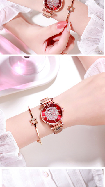 Zegarek damski Tephea Top marka luksusowy, kwarcowy, analogowy, z paskiem skórzanym - fioletowy z czerwonym przyciskiem rhinestone 2021 - Wianko - 5