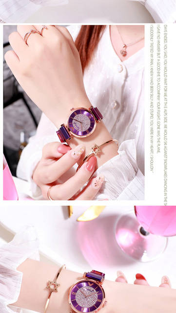 Zegarek damski Tephea Top marka luksusowy, kwarcowy, analogowy, z paskiem skórzanym - fioletowy z czerwonym przyciskiem rhinestone 2021 - Wianko - 7