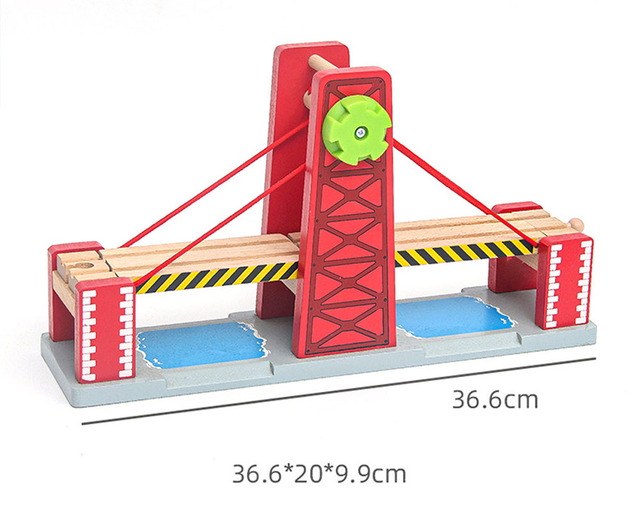 Drewniane zestawy kolejowe z akcesoriami, mostem oraz torami - zabawki edukacyjne dla dzieci - Wianko - 5