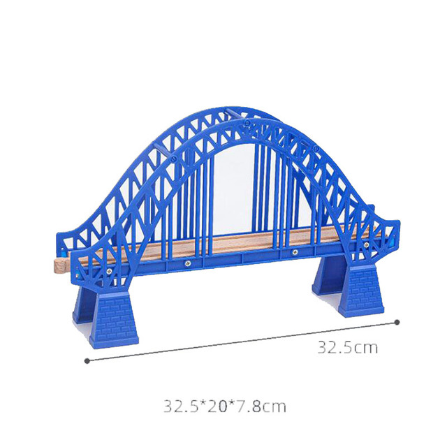 Drewniane zestawy kolejowe z akcesoriami, mostem oraz torami - zabawki edukacyjne dla dzieci - Wianko - 7