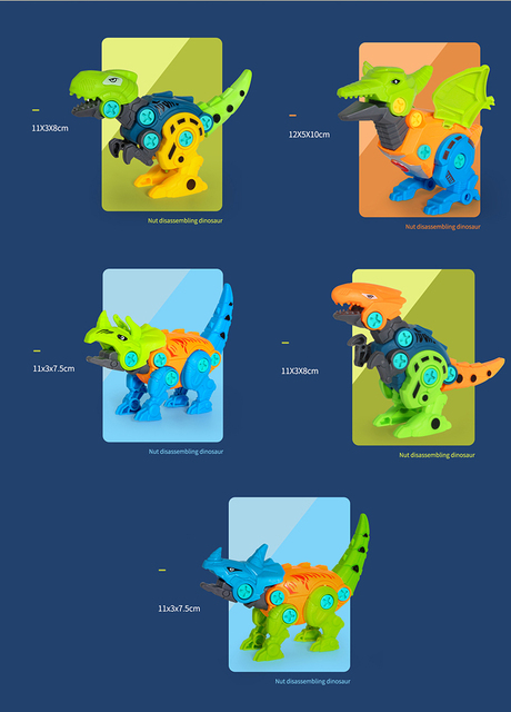 Zestaw 5 w 1 do skręcania 3D DIY Dinozaury - zabawki edukacyjne dla dzieci - Wianko - 2