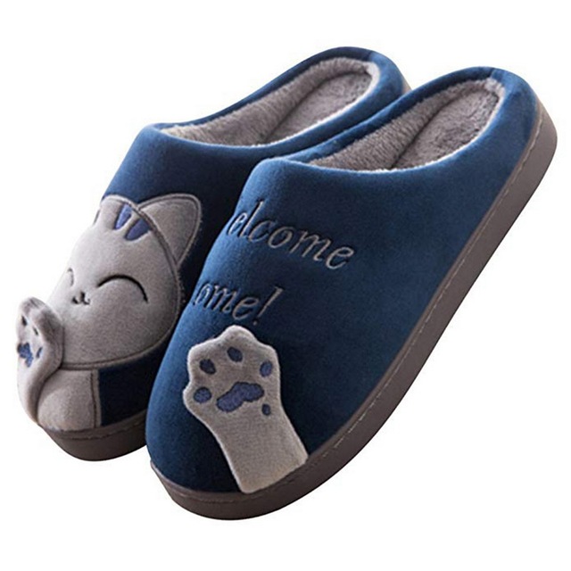 Unisex zamszowe pantofle domowe z miękkim dnem kot kreskówkowy - antypoślizgowe, ciepłe, zimowe pantofle - Wianko - 4