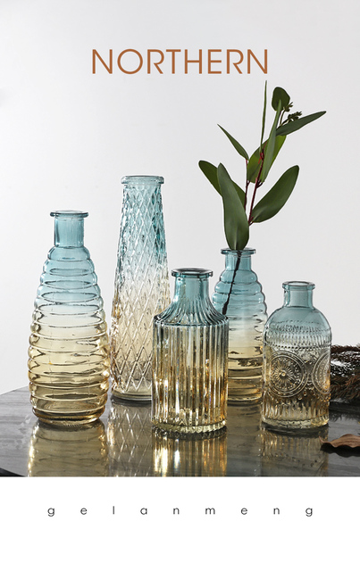Europejski szklany wazon w stylu retro, przezroczysty - dekoracja wnętrza, ozdoba do salonu - Wianko - 1